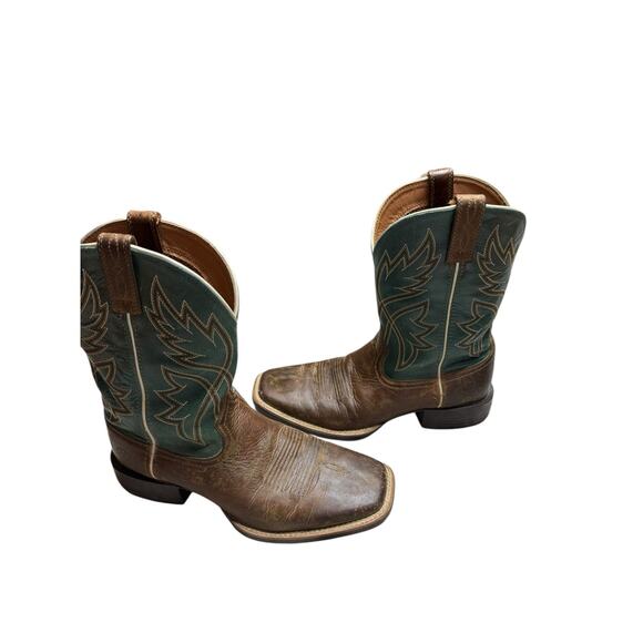 Ariat Square Toe Western Boots Blue Green Teal Shaft Brown Leather Men’s 9D - Picture 7 of 10